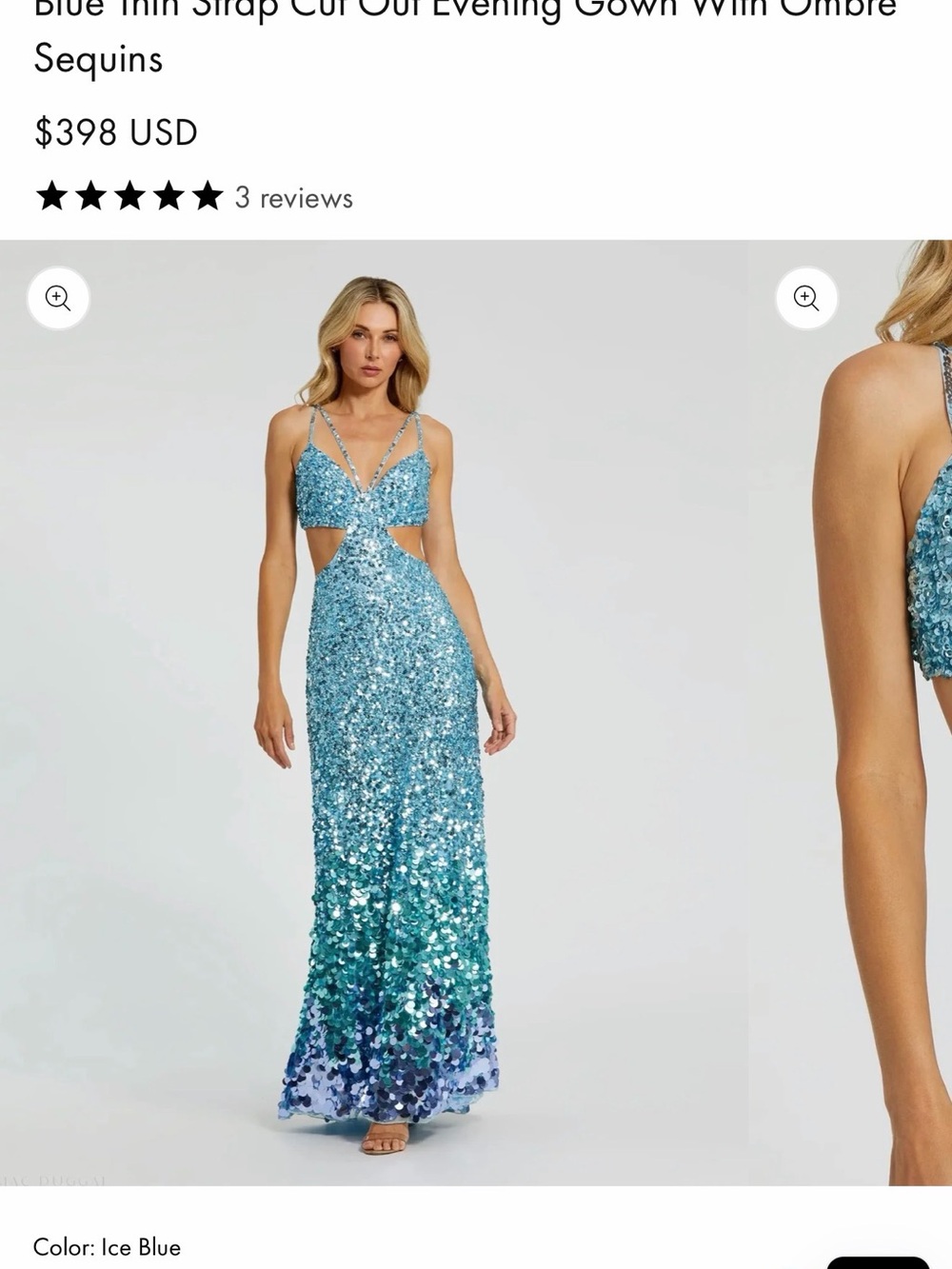 Ice Blue Ombre Sequin Cut-Out Evening Gown